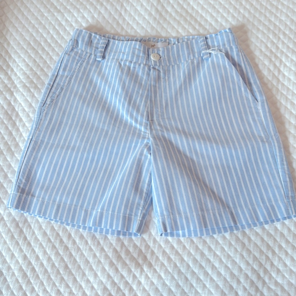 Boys Sal & Pimenta Blue and white striped cotton finish shorts, 6, EUC